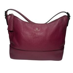 Kate Spade New York Wine Plum Classic Timeless Leather Hobo Shoulder Bag Tassel